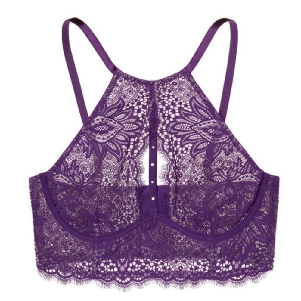 VS Victoria’s Secret purple high neck unlined lace bra 32D